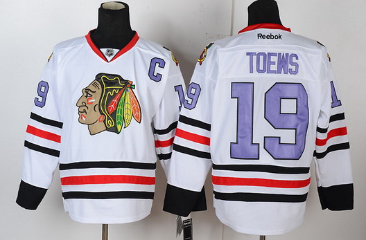 Chicago Blackhawks #19 Jonathan Toews White With Purple Jersey Chicago Blackhawks #19 Jonathan Toews White With Purple Jersey