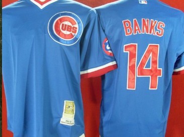Chicago Cubs #14 Ernie Banks 1984 Blue Throwback Jersey  Chicago Cubs #14 Ernie Banks 1984 Blue Throwback Jersey