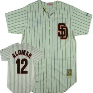 San Diego Padres #12 Roberto Alomar 1989 White Pinstripe Throwback Jersey San Diego Padres #12 Roberto Alomar 1989 White Pinstripe Throwback Jersey