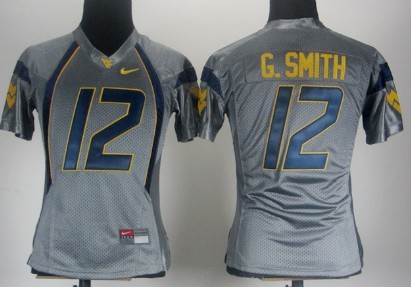 West Virginia Mountaineers #12 Geno Smith Gray Womens Jersey  West Virginia Mountaineers #12 Geno Smith Gray Womens Jersey