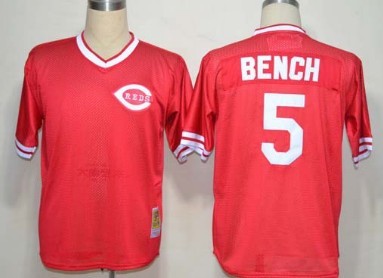 Cincinnati Reds #5 Johnny Bench Mesh BP Red Throwback Jersey  Cincinnati Reds #5 Johnny Bench Mesh BP Red Throwback Jersey