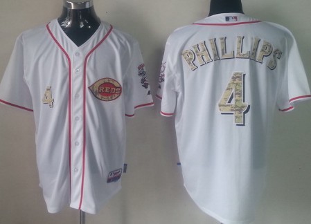 Cincinnati Reds #4 Brandon Phillips White With Camo Jersey Cincinnati Reds #4 Brandon Phillips White With Camo Jersey