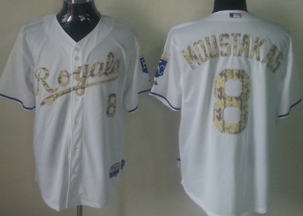 Kansas City Royals #8 Mike Moustakas White With Camo Jersey Kansas City Royals #8 Mike Moustakas White With Camo Jersey