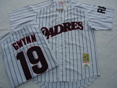 San Diego Padres #19 Tony Gwynn 1987 White Pinstripe Throwback Jersey San Diego Padres #19 Tony Gwynn 1987 White Pinstripe Throwback Jersey