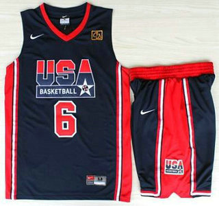 USA Basketball 1992 Olympic Dream Team #6 Patrick Ewing Blue Jerseys & Shorts