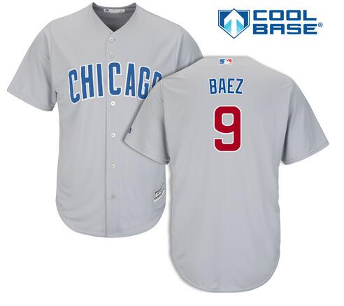 Men's Chicago Cubs #9 Javier Baez Gray Road Cool Base Jersey