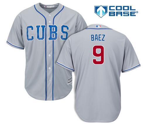 Men's Chicago Cubs #9 Javier Baez Gray Alternate Cool Base Jersey