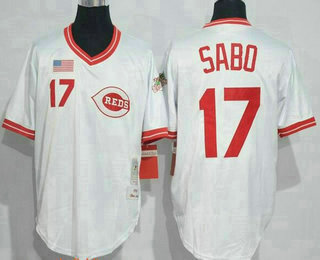Men's Cincinnati Reds #17 Chris Sabo White Pullover Throwback Jersey