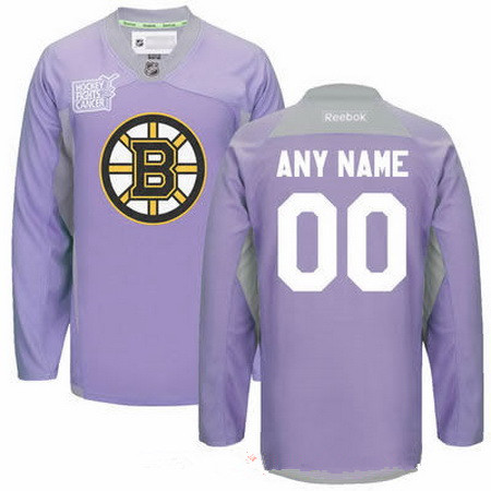 Men's Boston Bruins Purple Pink Custom Reebok Hockey Fights Cancer Practice Jersey Men's Boston Bruins Purple Pink Custom Reebok Hockey Fights Cancer Practice Jersey