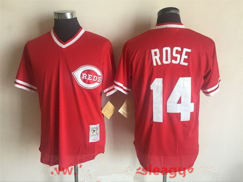 Men's Cincinnati Reds #14 Pete Rose Red Mesh Batting Practice 1976 Throwback Jersey