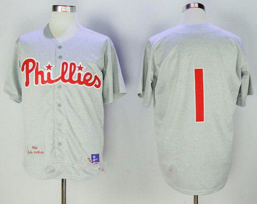 Men's Philadelphia Phillies #1 Chuck Klein 1950 Gray Wool Throwback Stitched MLB Cooperstown Collection Jersey