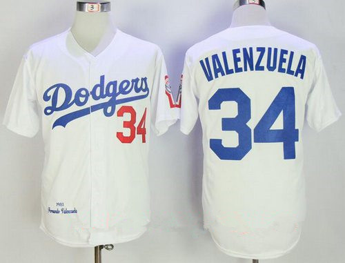 Men's Los Angeles Dodgers #34 Fernando Valenzuela White 1981 Throwback Cooperstown Collection Stitched MLB Jersey