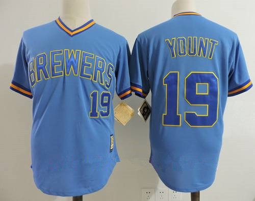 Men's Milwaukee Brewers #19 Robin Yount Light Blue Pullover Throwback Cooperstown Collection Stitched MLB Jersey