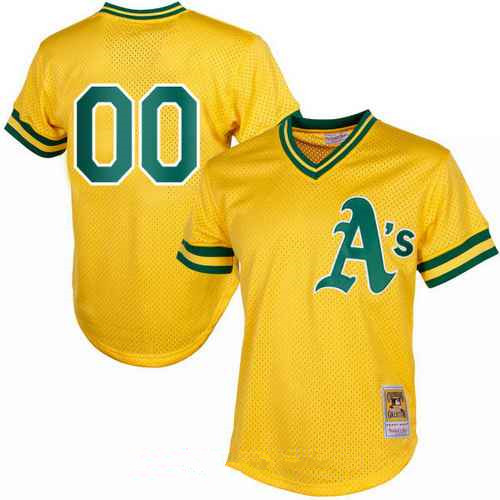 Men's Oakland Athletics Yellow Mesh Batting Practice Throwback Majestic Cooperstown Collection Custom Baseball Jersey Men's Oakland Athletics Yellow Mesh Batting Practice Throwback Majestic Cooperstown Collection Custom Baseball Jersey
