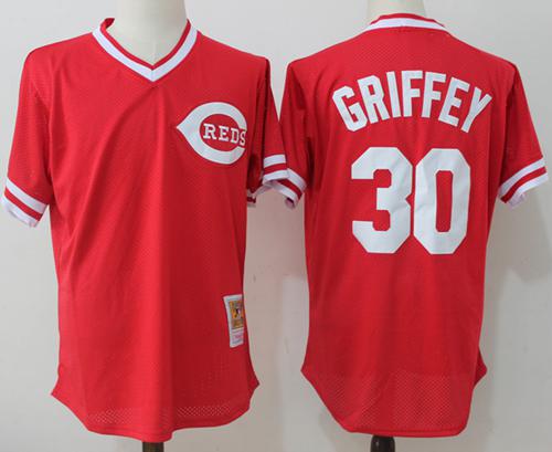 Size 5XL Reds #30 Ken Griffey Red Throwback Stitched MLB Jersey