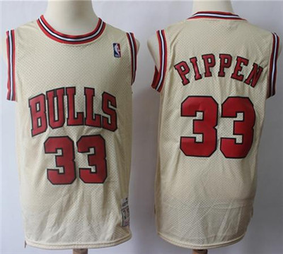 Bulls #33 Scottie Pippen Cream Throwback Stitched NBA Jersey