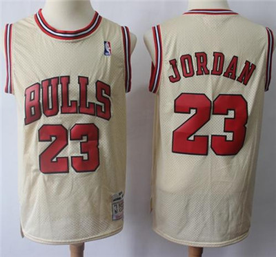 Bulls #23 Michael Jordan Cream Throwback Stitched NBA Jersey