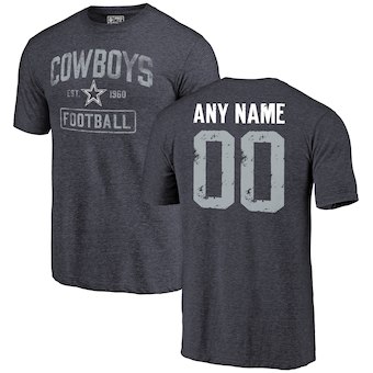 Men's Dallas Cowboys NFL Pro Line Navy Distressed Personalized 00 Name & Number Tri-Blend T-Shirt