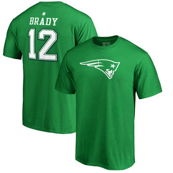 Men's New England Patriots 12 Tom Brady NFL Pro Line Kelly Green St. Patrick's Day Icon Name & Number T-Shirt