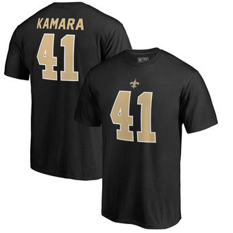 Men's New Orleans Saints 41 Alvin Kamara NFL Pro Line Black Authentic Stack Name & Number T-Shirt