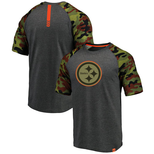 Pittsburgh Steelers Heathered Gray NFL Pro Line Camo Recon Camo Raglan T-Shirt