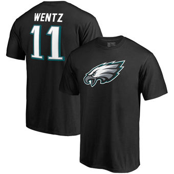 Men's Philadelphia Eagles 11 Carson Wentz NFL Pro Line Black Player Icon Name & Number T-Shirt