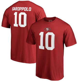 Men's San Francisco 49ers 10 Jimmy Garoppolo NFL Pro Line Red Authentic Stack Name & Number T-Shirt