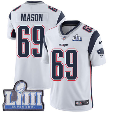 #69 Limited Shaq Mason White Nike NFL Road Men's Jersey New England Patriots Vapor Untouchable Super Bowl LIII Bound