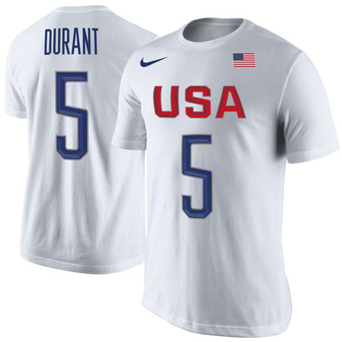 Team USA 5 Kevin Durant Basketball Nike Rio Replica Name & Number T-Shirt White Team USA 5 Kevin Durant Basketball Nike Rio Replica Name & Number T-Shirt White