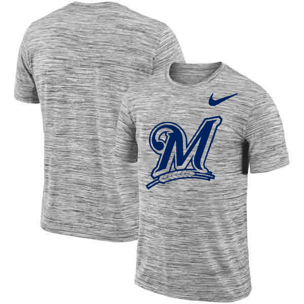 Milwaukee Brewers Nike Heathered Black Sideline Legend Velocity Travel Performance T-Shirt Milwaukee Brewers Nike Heathered Black Sideline Legend Velocity Travel Performance T-Shirt