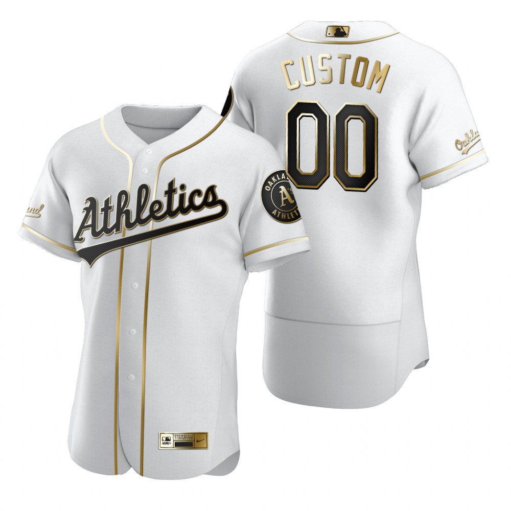 Men's Oakland Athletics Custom Nike White Stitched MLB Flex Base Golden Edition Jersey Men's Oakland Athletics Custom Nike White Stitched MLB Flex Base Golden Edition Jersey