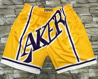 Men's Los Angeles Lakers Yellow Big Face Hardwood Classics Soul Swingman Throwback Shorts