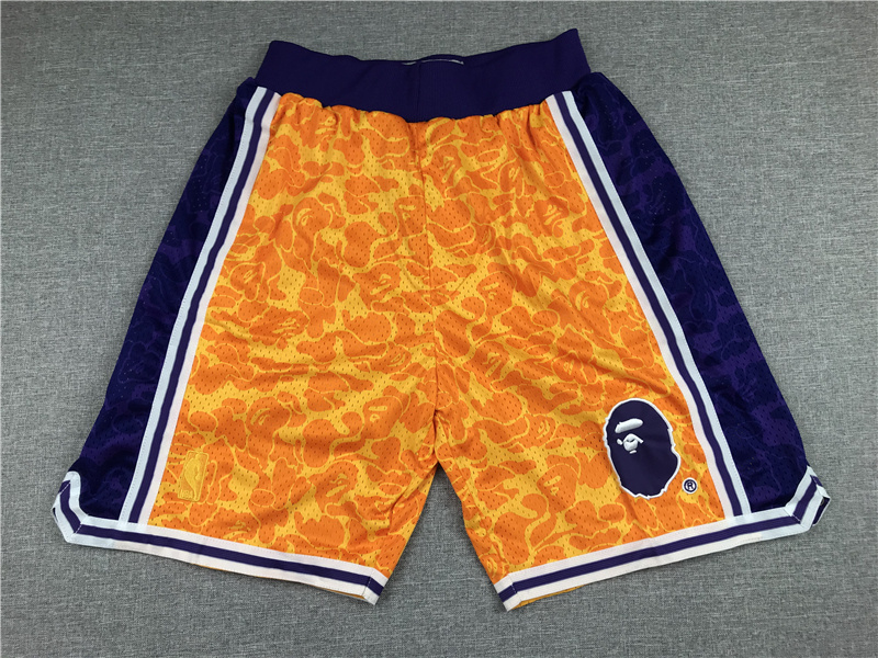 Men's Los Angeles Lakers MN x BAPE Yellow 1996-97 Hardwood Classics Shorts