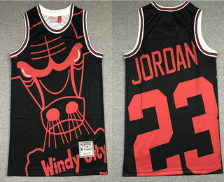 Men's Chicago Bulls #23 Michael Jordan Black Big Face Hardwood Classics Soul Swingman Throwback Jersey
