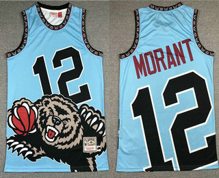 Men's Memphis Grizzlies #12 Ja Morant Light Blue Big Face Hardwood Classics Soul Swingman Throwback Jersey