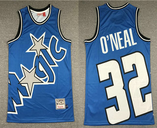 Men's Orlando Magic #32 Shaquille O'neal Blue Big Face Hardwood Classics Soul Swingman Throwback Jersey
