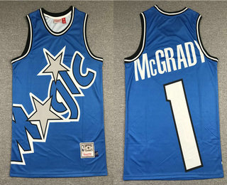 Men's Orlando Magic #1 Tracy McGrady Blue Big Face Hardwood Classics Soul Swingman Throwback Jersey