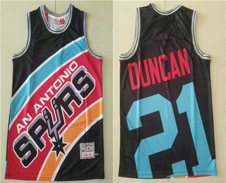 Men's San Antonio Spurs #21 Tim Duncan Black Big Face Hardwood Classics Soul Swingman Throwback Jersey