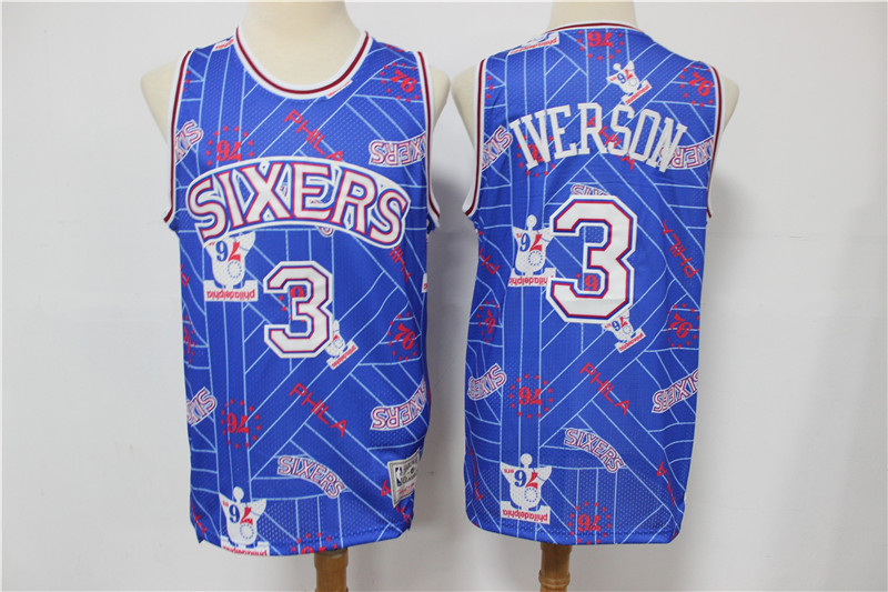 Men's Philadelphia 76ers #3 Allen Iverson Blue Tear Up Pack Throwback Swingman Jeresy