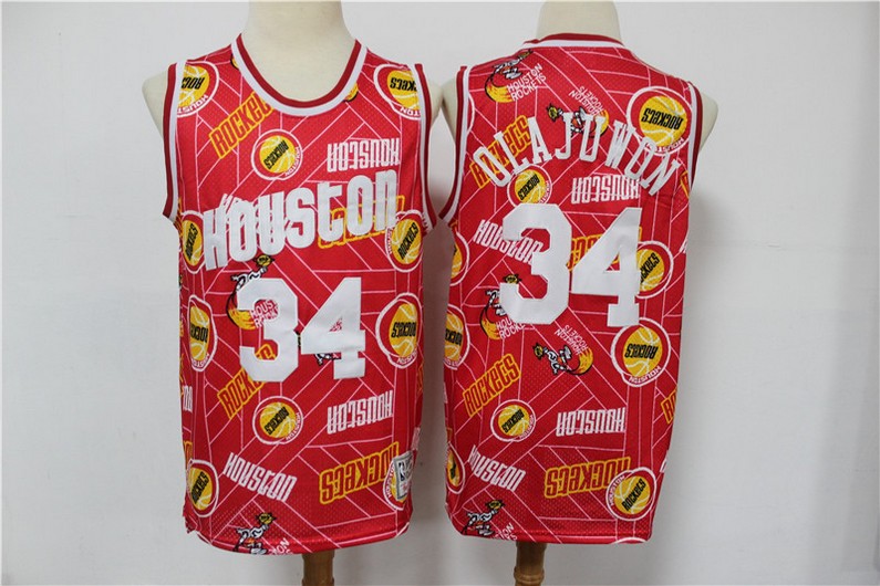 Men's Houston Rockets #34 Hakeem Olajuwon Red Tear Up Pack Throwback Swingman Jeresy