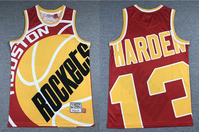 Men's Houston Rockets #13 James Harden Red Big Face Throwback Hardwood Classics Soul Swingman Throwback Jersey