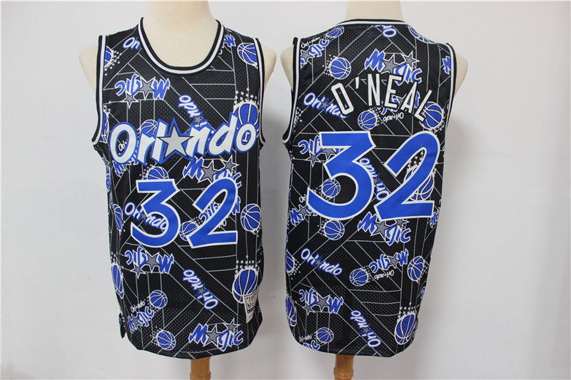 Men's Orlando Magic #32 Shaquille O'neal Black Tear Up Pack Throwback Swingman Jeresy