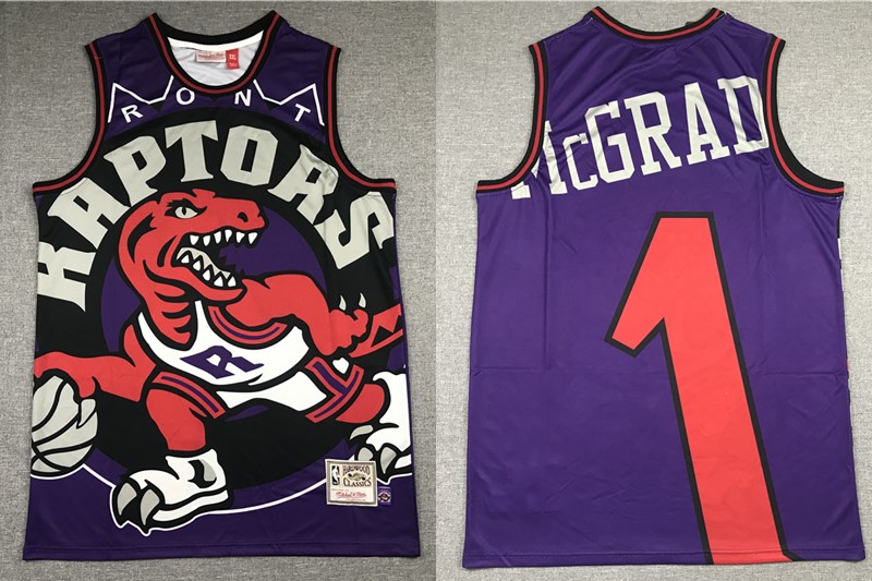 Men's Toronto Raptors #1 Tracy McGrady Purple Big Face Hardwood Classics Soul Swingman Throwback Jersey