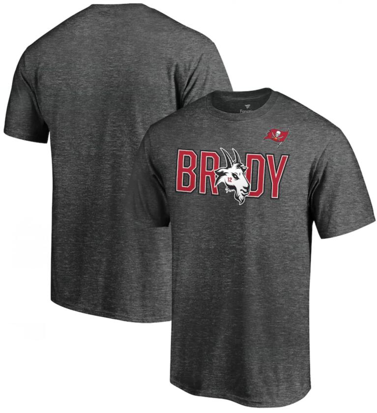 Men's Tampa Bay Buccaneers Tom Brady Heather Charcoal GOAT T-Shirt