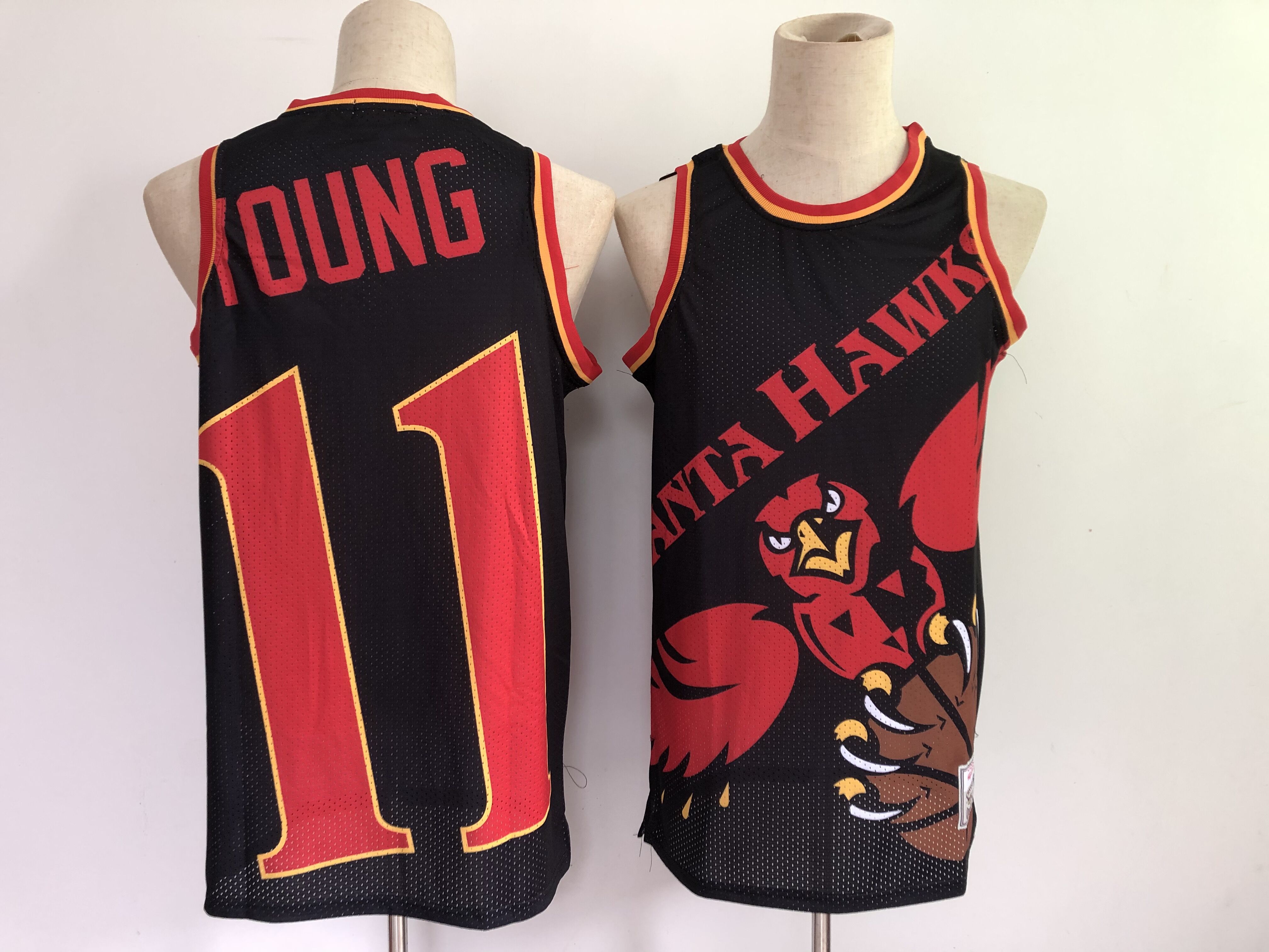 Men's Atlanta Hawks #11 Trae Young Black Big Face Hardwood Classics Soul Swingman Throwback Jersey