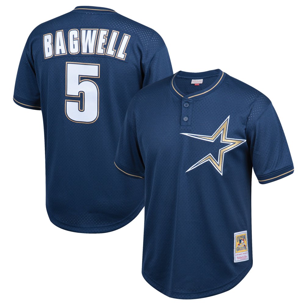 Men's Houston Astros #5 Jeff Bagwell Throwback Cooperstown 1997 Mesh Batting Practice Navy Jersey