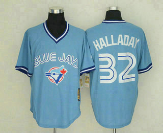 Men's Toronto Blue Jays #32 Roy Halladay Light Blue Pullover Stitched MLB Throwback Jersey