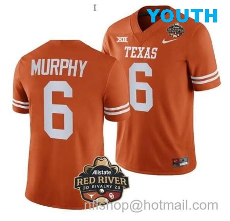 Youth Maalik Murphy Jersey #6 Texas Longhorn Jersey Allstate Red River Vivalry Patch College Football Orange Youth Maalik Murphy Jersey #6 Texas Longhorn Jersey Allstate Red River Vivalry Patch College Football Orange