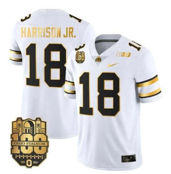 Women's Nike Ohio State Buckeyes Marvin Harrison Jr Jersey #18 College Football Stitched White Gold