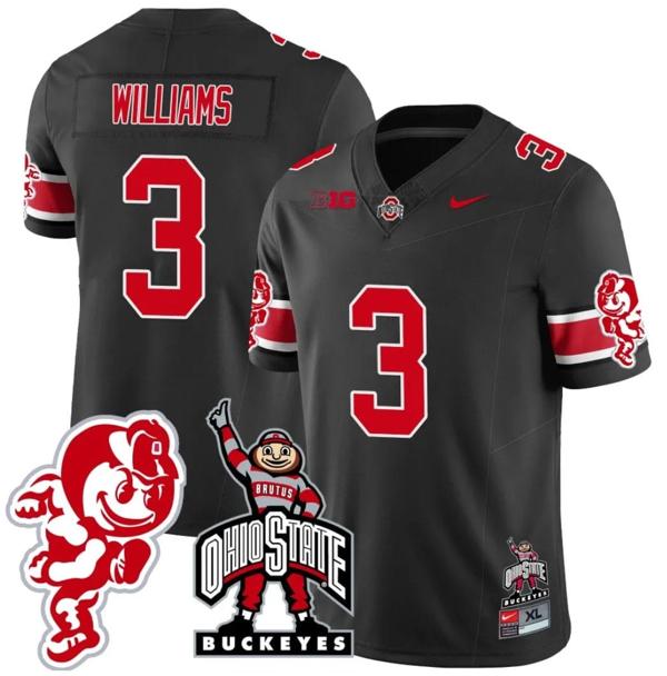 Nike Men's Miyan Williams Jersey #3 Ohio State Buckeyes Football Stitched Brutus Buckeye Patch Black